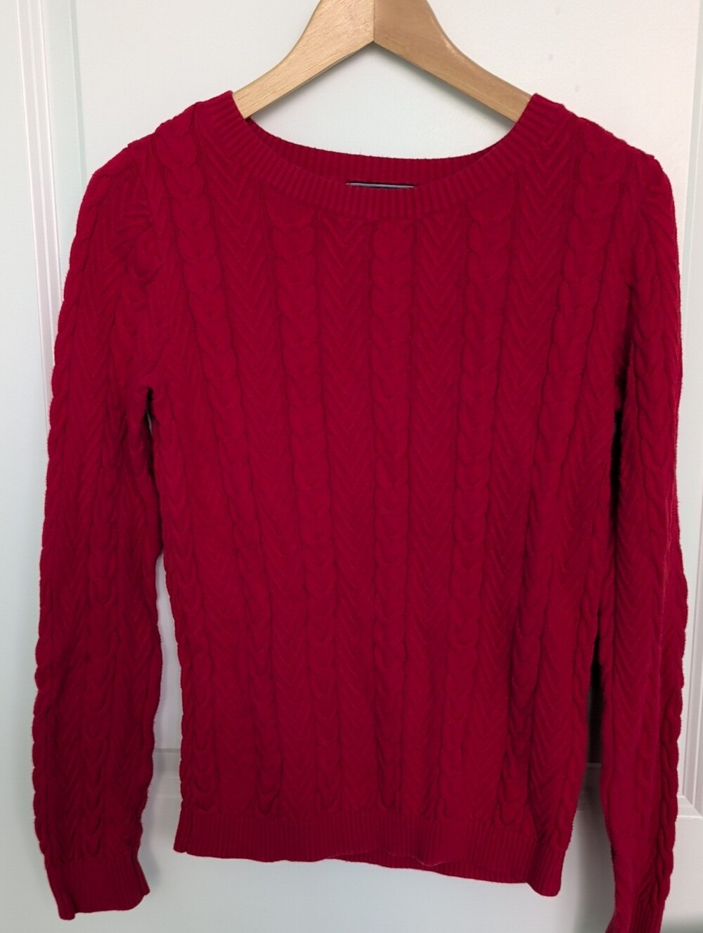 Vintage Land's End 100% Cotton Red Cable Knit Sweater